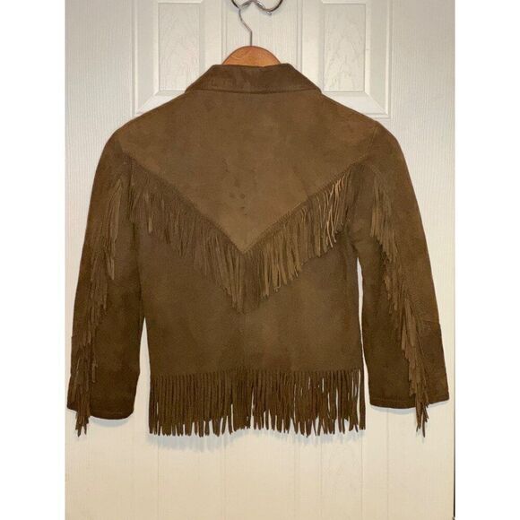 Vintage 1960’s Montgomery Ward Suede Fringe Girls Lined Leather Jacket Size12-14 - Picture 2 of 16